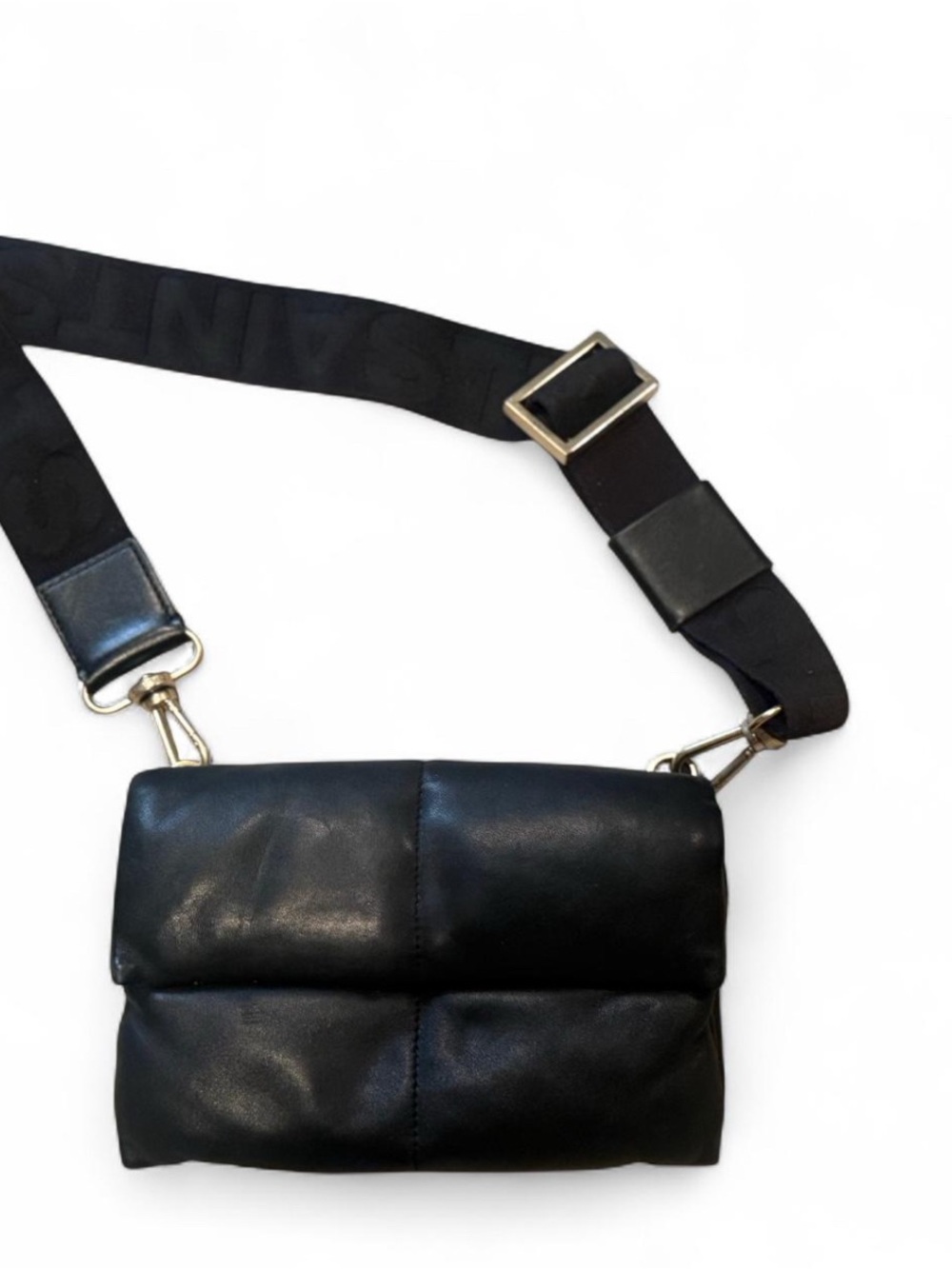 AllSaints Ezra Black Padded Leather Crossbody Bag with removable Wide Strap